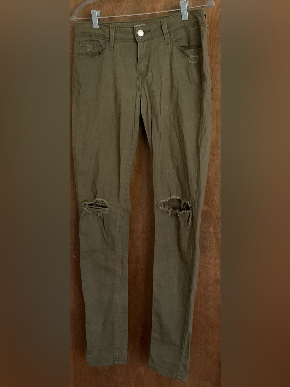 Vintage Levi's White Tab Olive Khaki Army Green Distressed Skinny Jeans 29